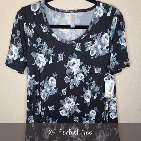 LuLaRoe Perfect T XS Black Floral NEW - Picture 1 of 1